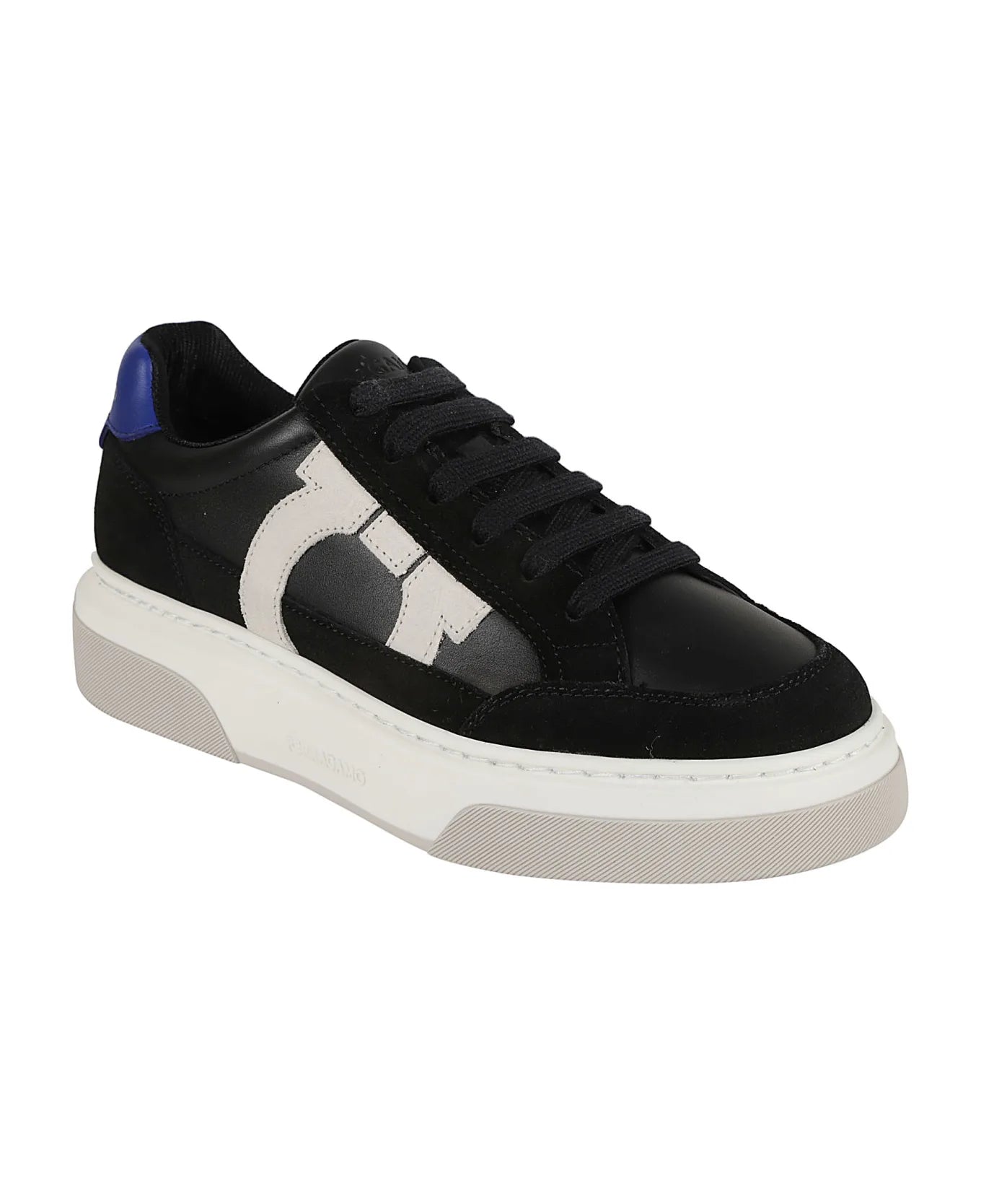 Ferragamo 'cassina' Black Leather Blend Sneakers