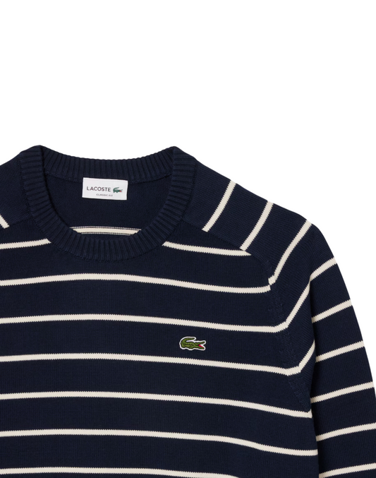 Lacoste Cotton Crew Neck Striped Sweater