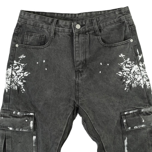 Men's Splatter Slim Flare Cargo Jeans