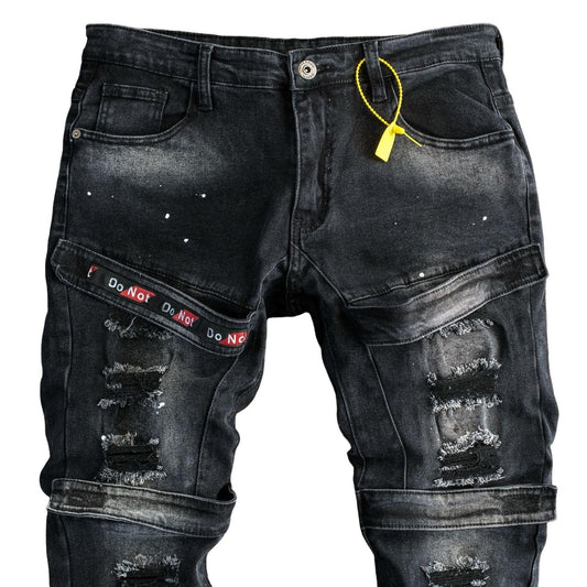 Men's Black Distressed Strap Denim Jeans