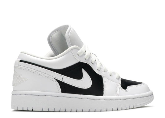 black and white Nike Air Jordan 1 low shoes