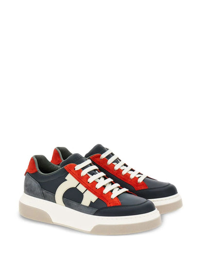 Ferragamo 'cassina' Red/Black Leather Blend Sneakers
