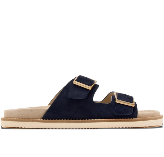 Navy Brunello Cucinelli Double-Buckle Sandals