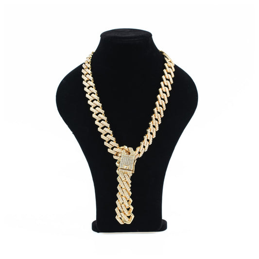 Iced Cuban Link Drop-Lock Gold Necklace