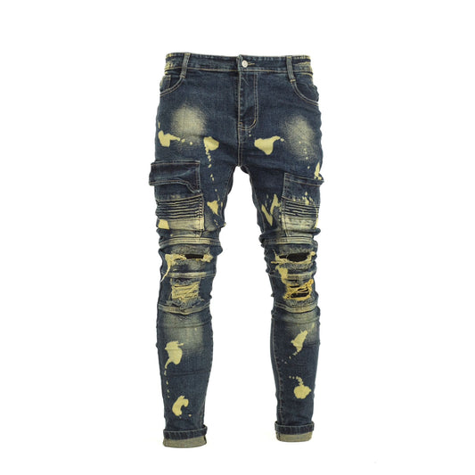 Slim-Fit Distressed Cargo Jeans