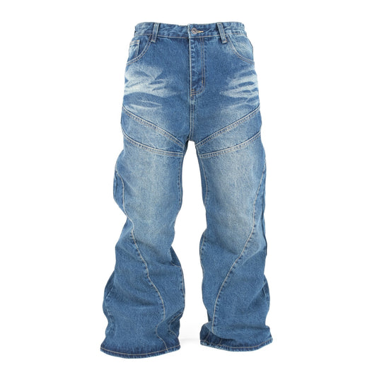 Men's Washed Blue Wide Fit Denim Pants