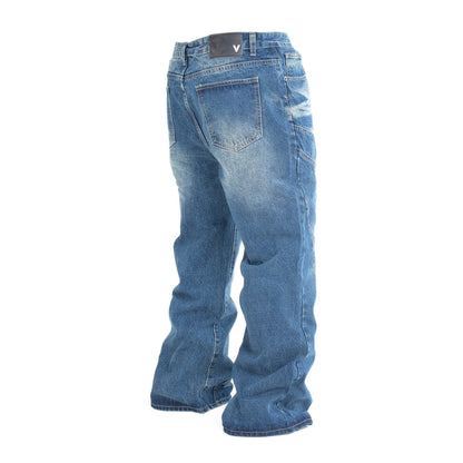 Men's Washed Blue Wide Fit Denim Pants