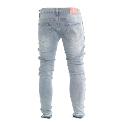 Men's Distressed Ice-Blue Skinny Denim