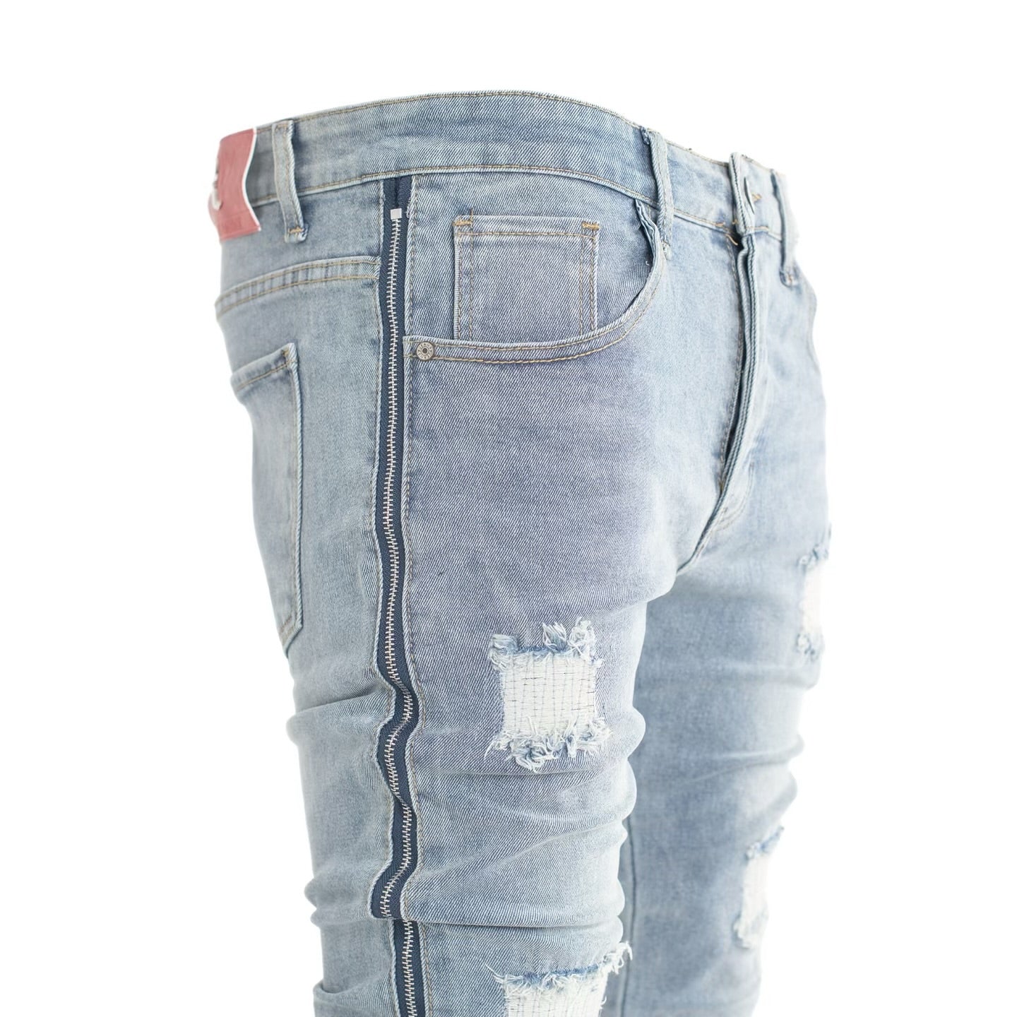 Men's Distressed Ice-Blue Skinny Denim