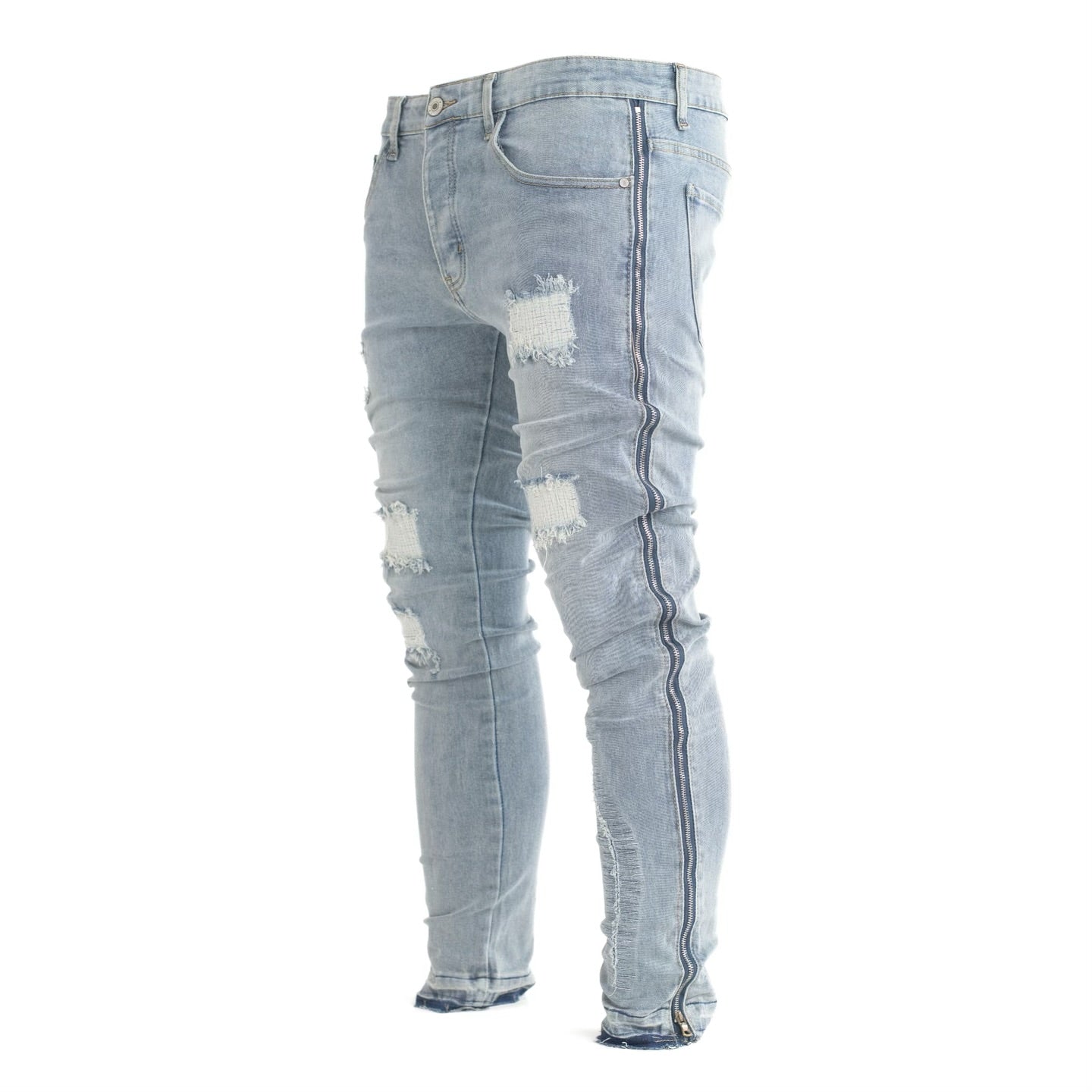 Men's Distressed Ice-Blue Skinny Denim