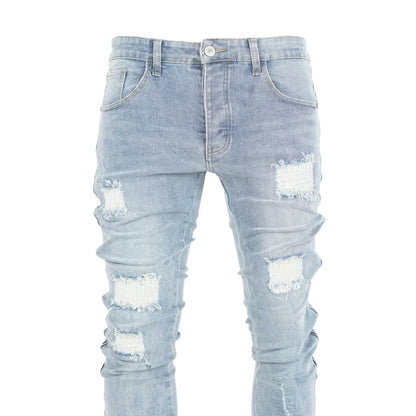 Men's Distressed Ice-Blue Skinny Denim