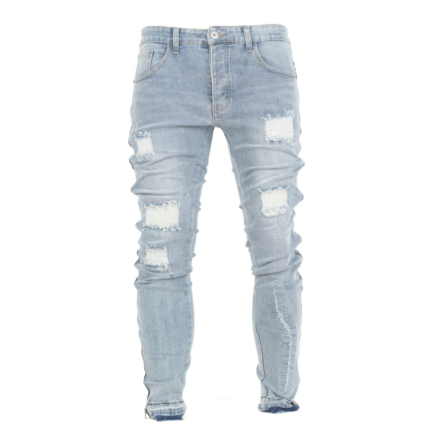 Men's Distressed Ice-Blue Skinny Denim