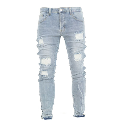Men's Distressed Ice-Blue Skinny Denim