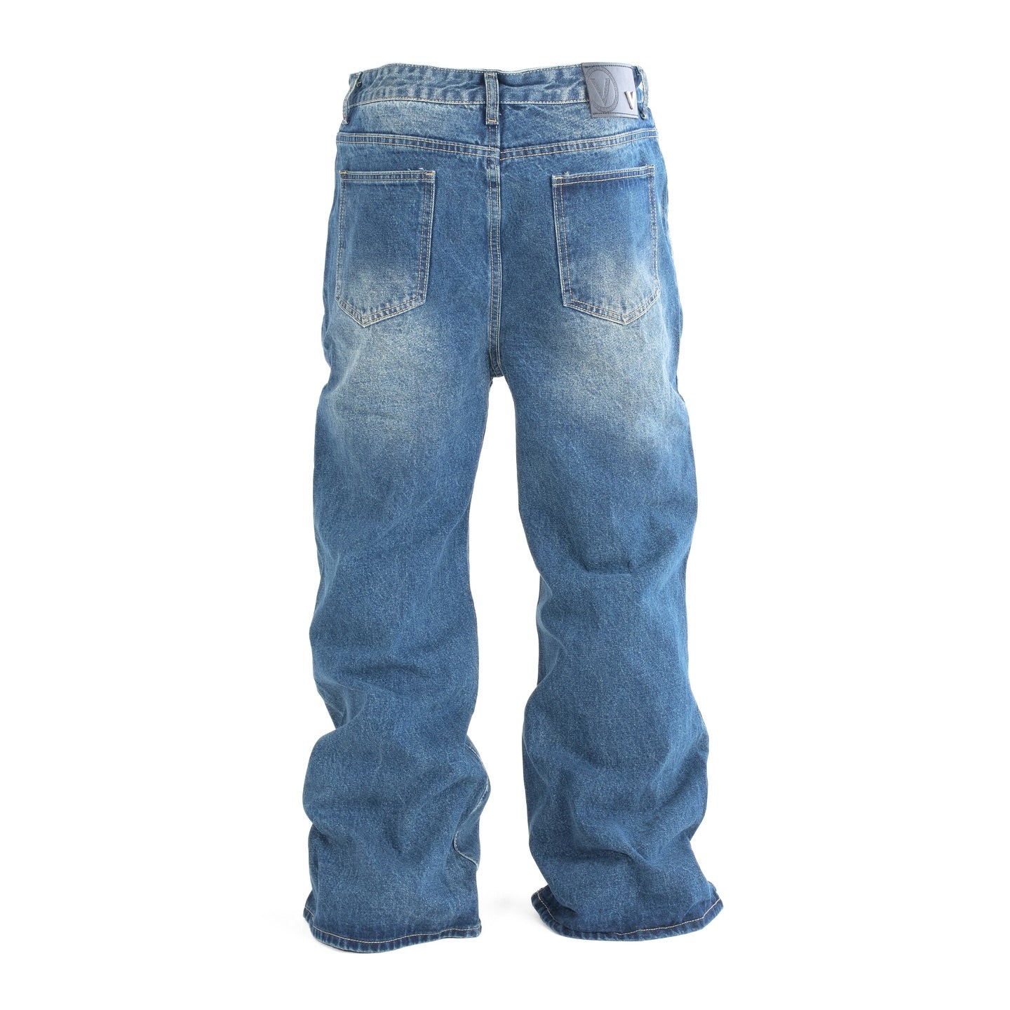 Men's Washed Blue Wide Fit Denim Pants