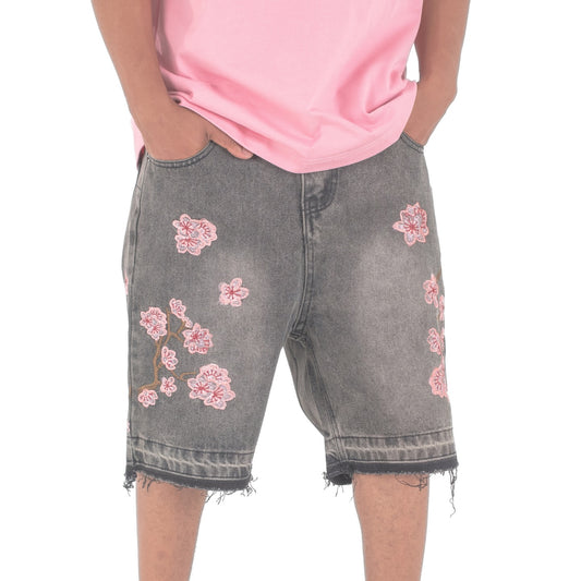 Gray Men's Blossom Stitch Denim Shorts