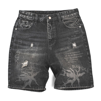 Distressed Black Denim Shorts