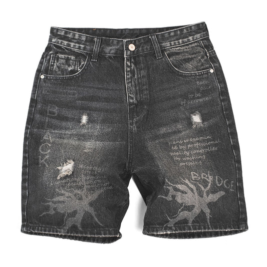 Distressed Black Denim Shorts