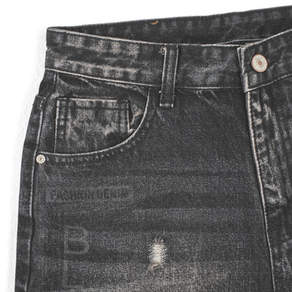 Distressed Black Denim Shorts