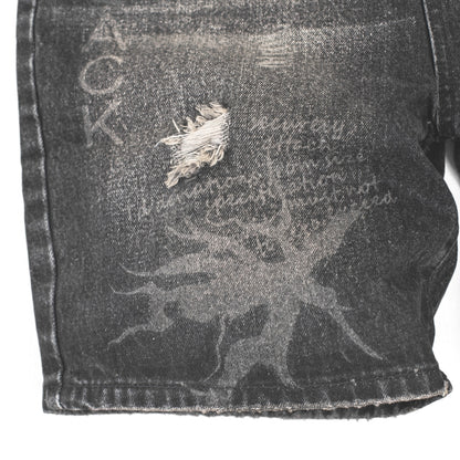 Distressed Black Denim Shorts