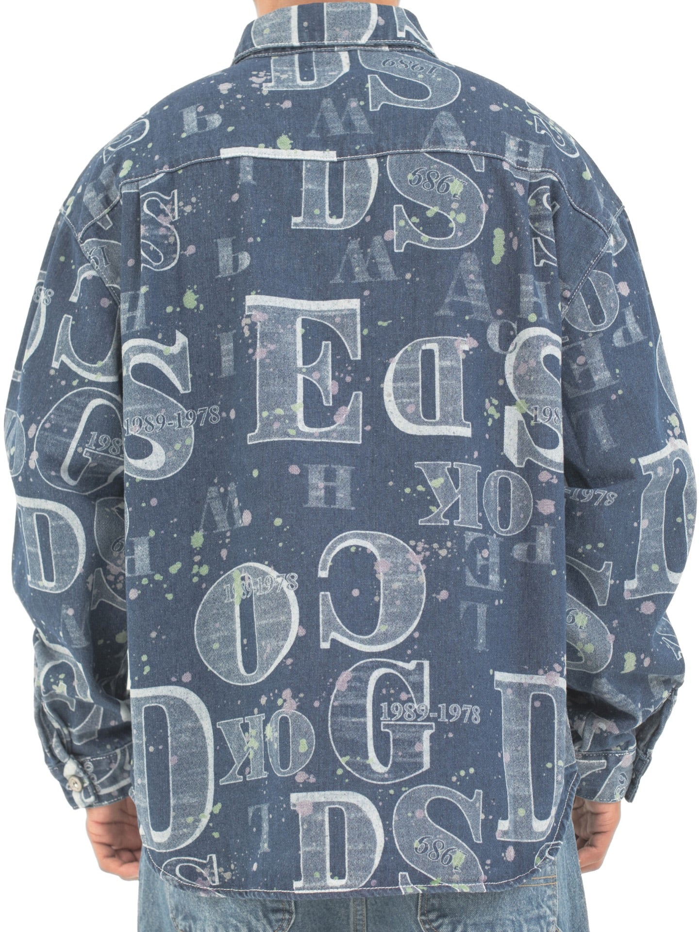 Men's Printed Denim Button-Up Shirt