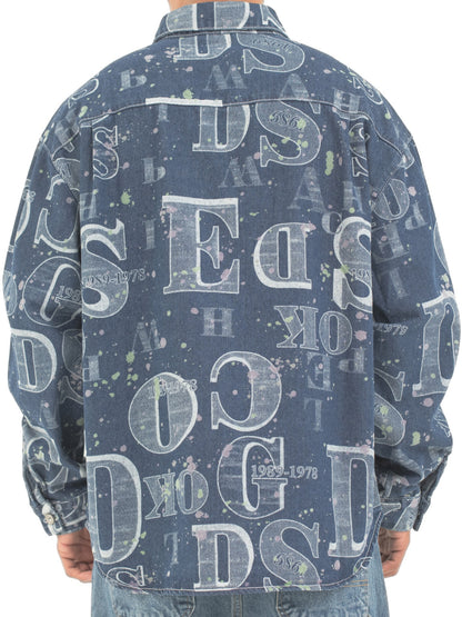 Men's Printed Denim Button-Up Shirt