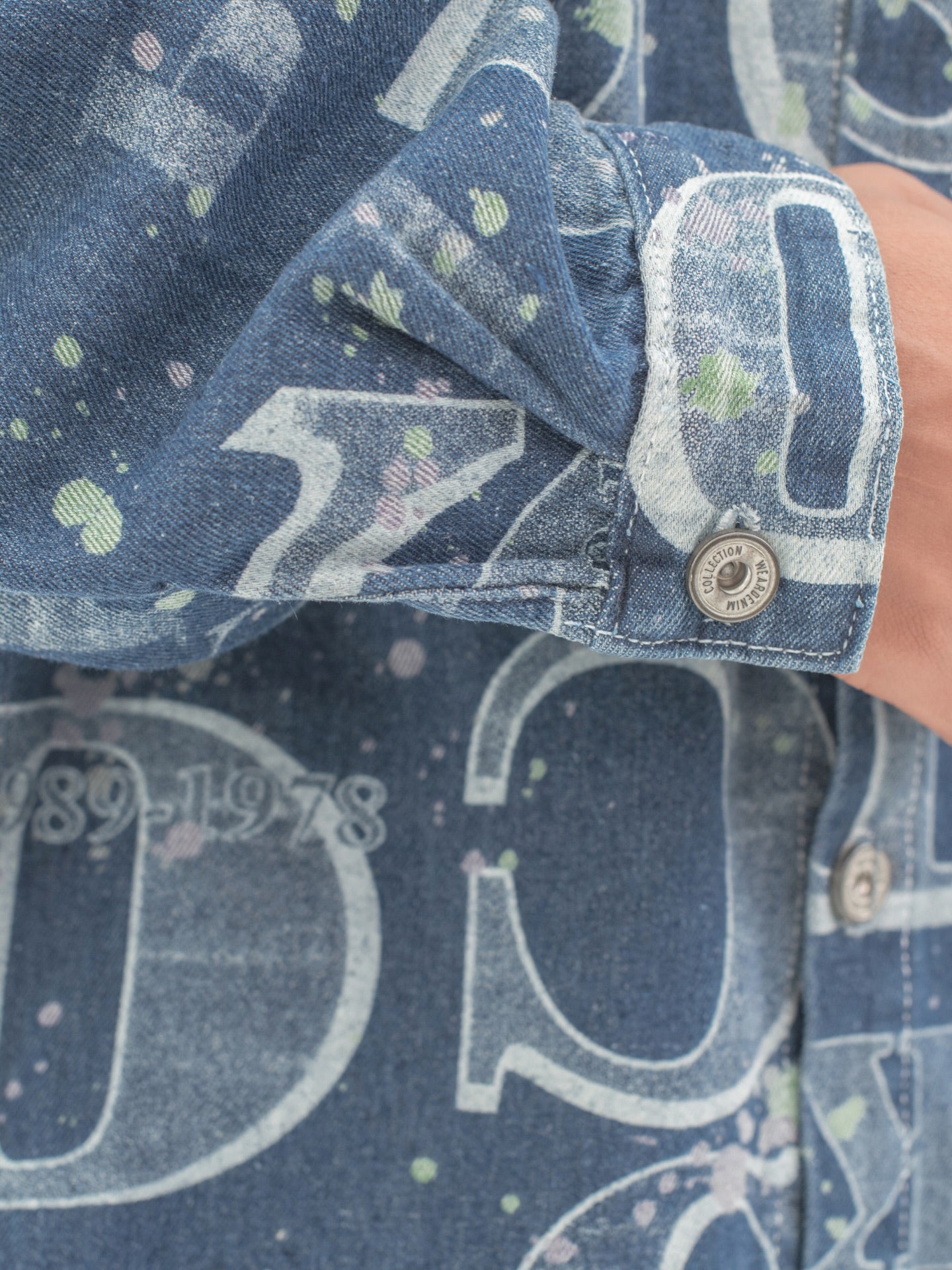 Men's Printed Denim Button-Up Shirt