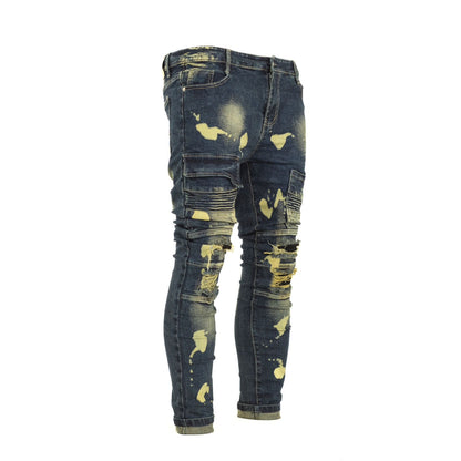 Slim-Fit Distressed Cargo Jeans