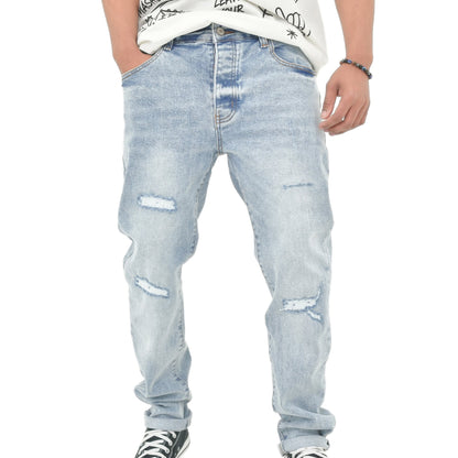Men’s Light Blue Distressed Slim-Fit Jeans