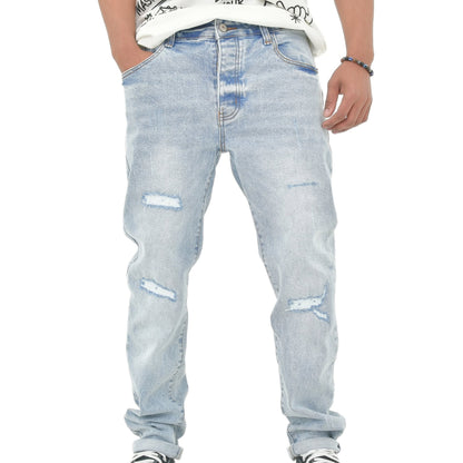 Men’s Light Blue Distressed Slim-Fit Jeans