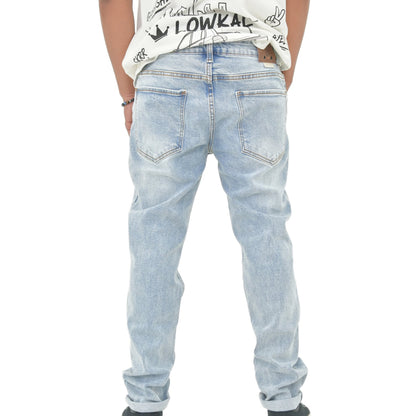 Men’s Light Blue Distressed Slim-Fit Jeans