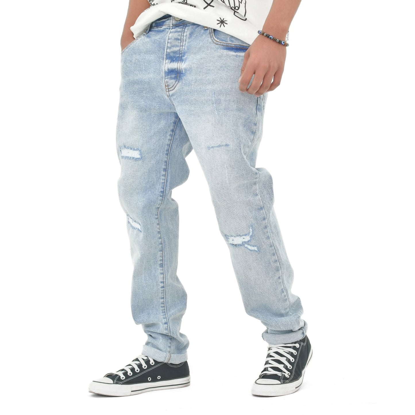 Men’s Light Blue Distressed Slim-Fit Jeans