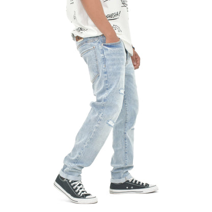 Men’s Light Blue Distressed Slim-Fit Jeans