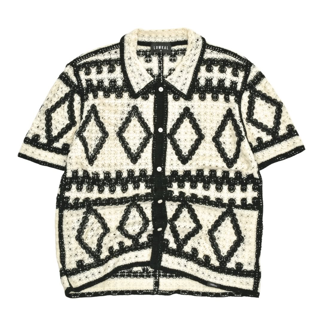 Men's Black/Cream Contrast Diamond Knit Shirt