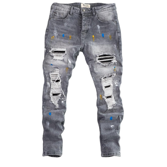 Betto Men's Grey Denim Ripped Jeans