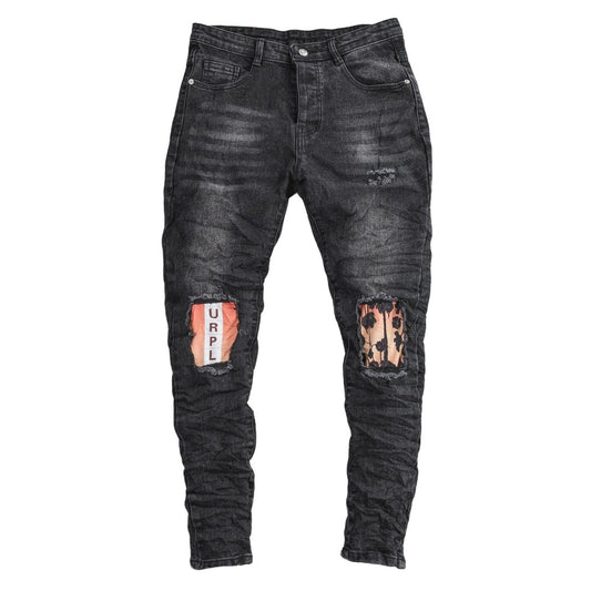 Purple Designer Black Distressed Denim Jeans