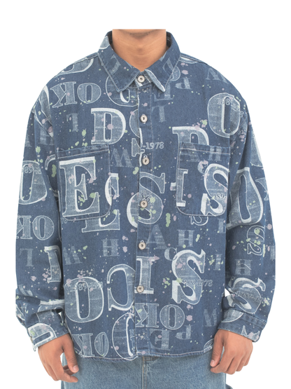 Men's Printed Denim Button-Up Shirt