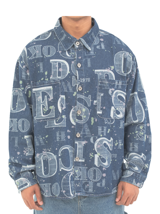 Men's Printed Denim Button-Up Shirt