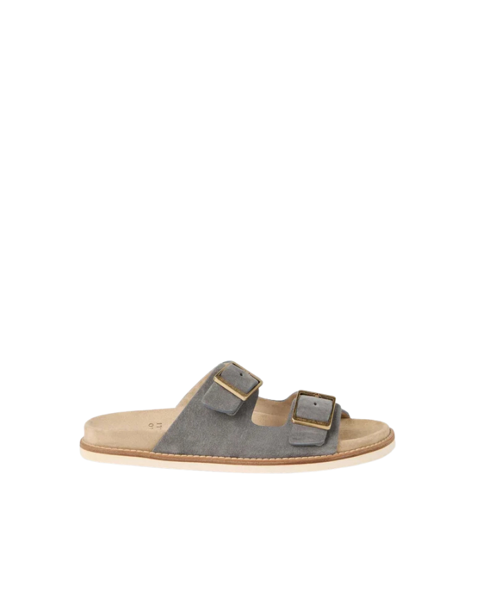 gray suede Brunello Cucinelli Double-Buckle Sandals