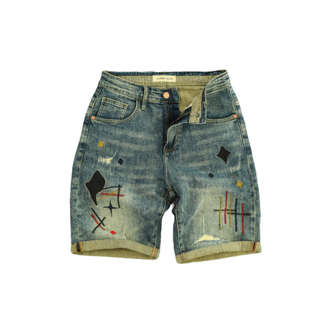 Men's Vintage Craft Embroidered Denim Summer Shorts