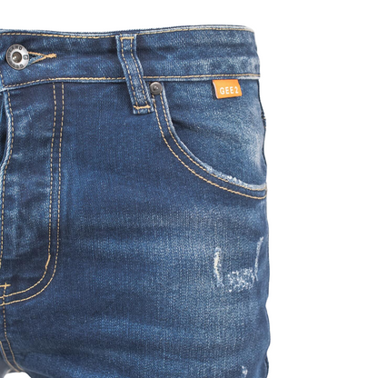 Men's Distressed Slim-Fit Denim Jeans