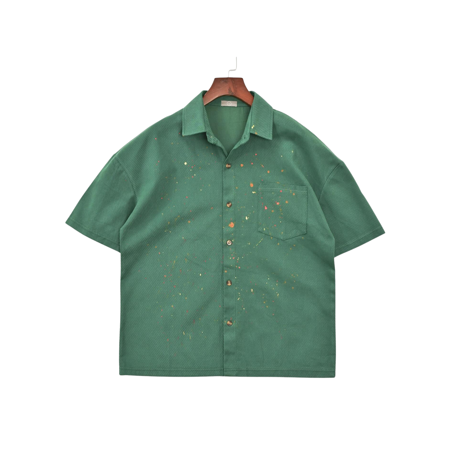 Men's Green Urban Paint-Splash Short Sleeve Shirt 