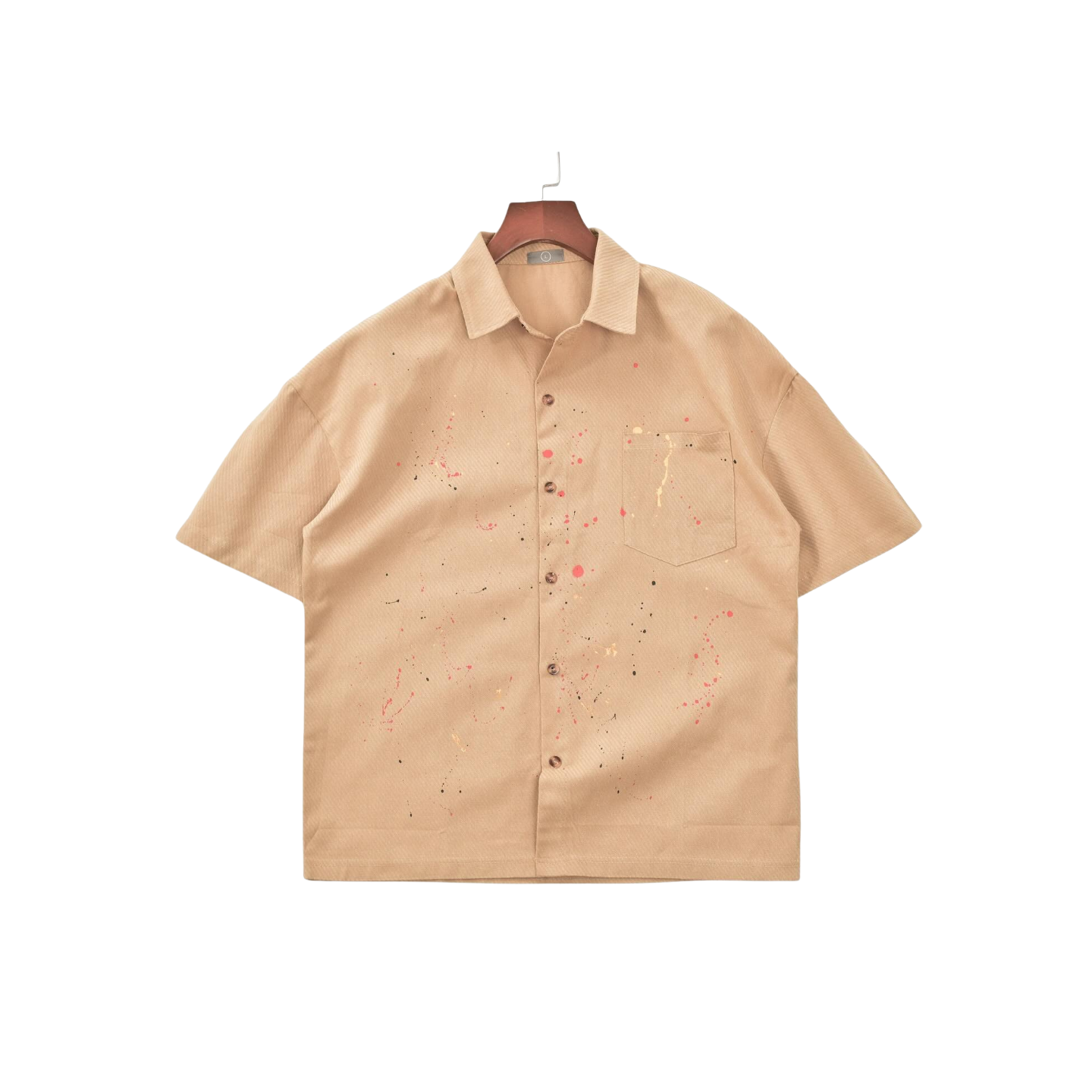Men's Beige Urban Paint-Splash Short Sleeve Shirt 