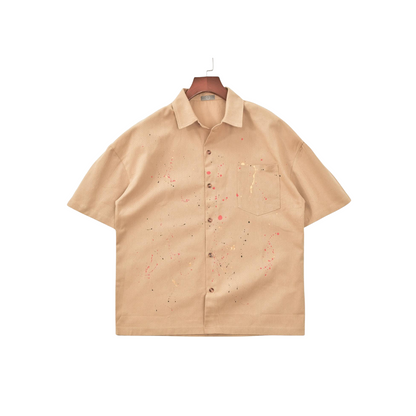 Men's Beige Urban Paint-Splash Short Sleeve Shirt 