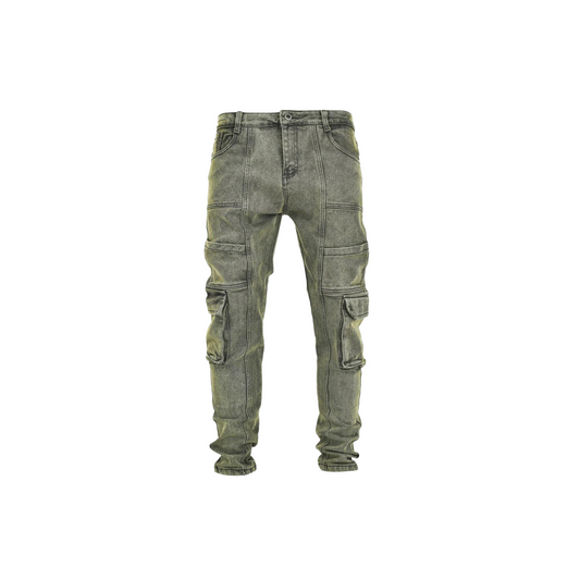 Men's Stone Fade Tactical Cargo Denim Jeans