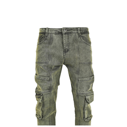 Men's Stone Fade Tactical Cargo Denim Jeans