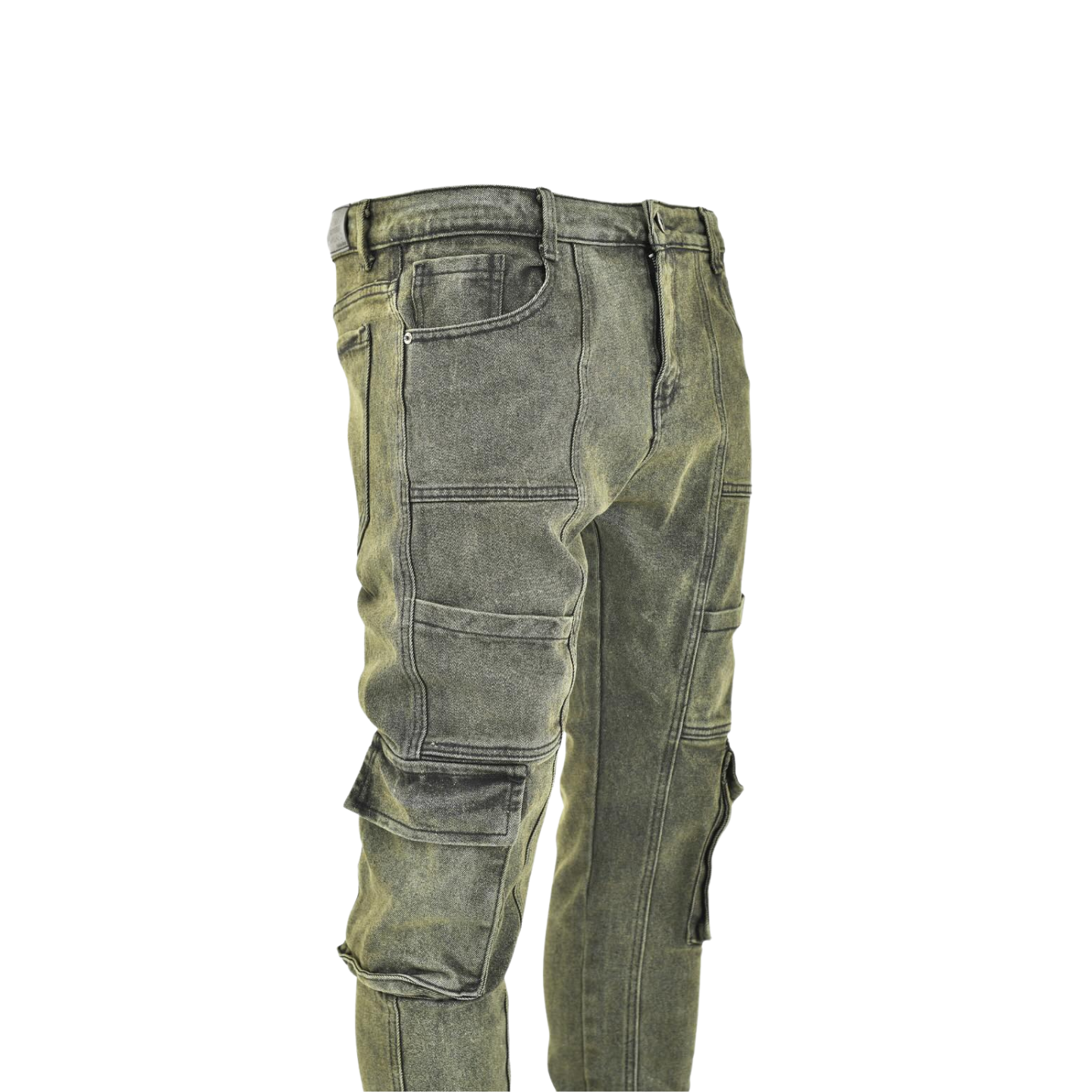 Men's Stone Fade Tactical Cargo Denim Jeans