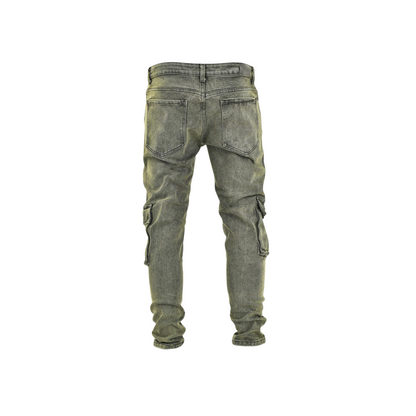 Men's Stone Fade Tactical Cargo Denim Jeans