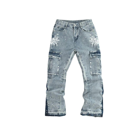 Men's Splatter Slim Flare Cargo Jeans