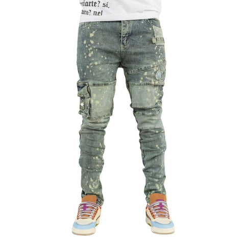 Men's Distressed Cargo Denim Jeans