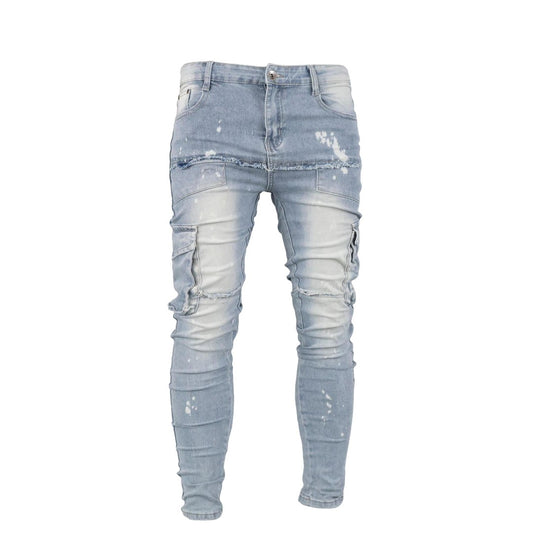 Men's Distressed Cargo Denim Jeans